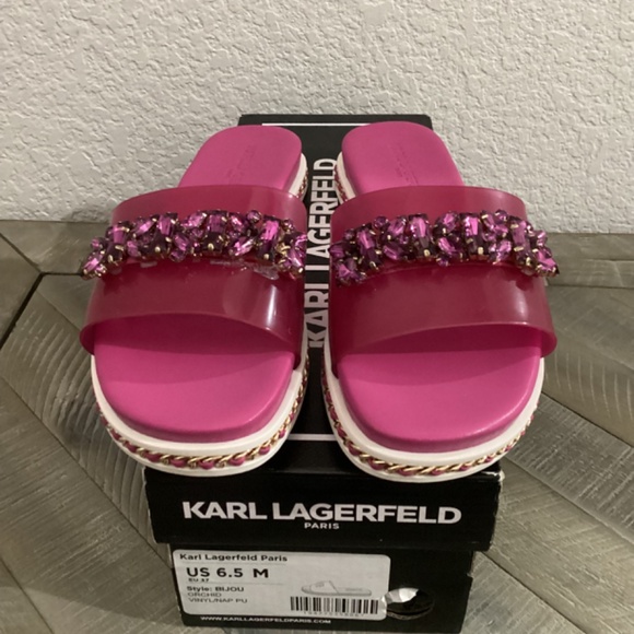 KARL LAGERFELD PARIS Women's Bijou Embellished Slide Sandals, size 6.5 - Picture 2 of 10